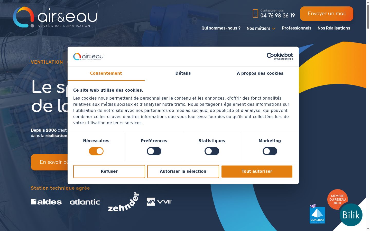 Capture d'écran de la bannière de consentement affichée avant toute interaction