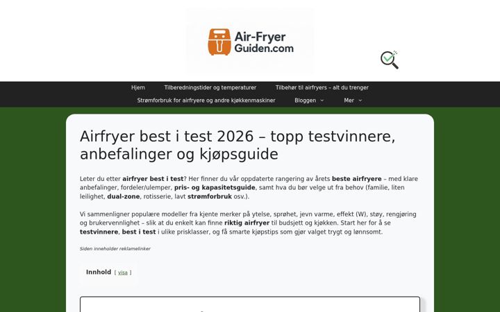 Screenshot of air-fryerguiden.com