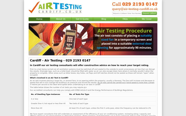 Screenshot of air-testing-cardiff.co.uk