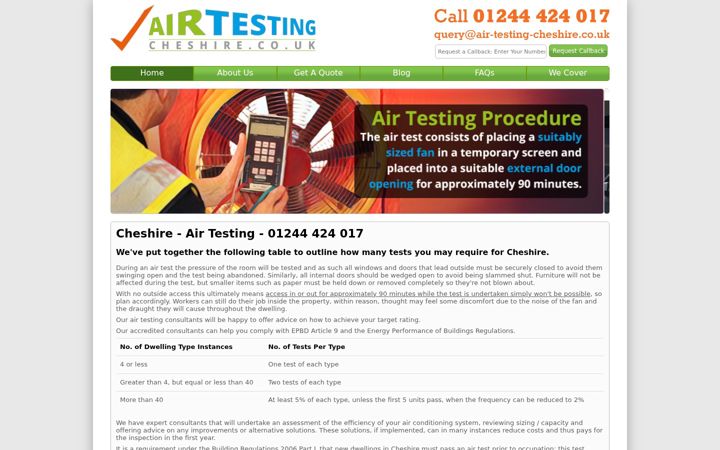 Snimka zaslona za air-testing-cheshire.co.uk