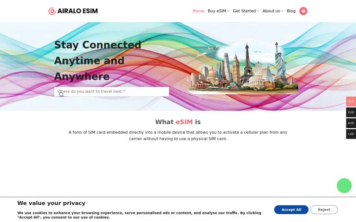 Screenshot of airaloesim.com