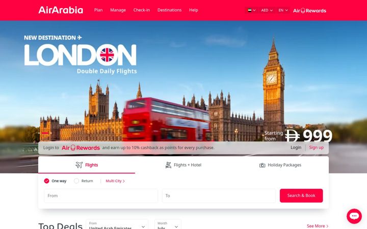 Skærmbillede af airarabia.com