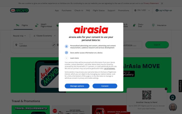 Snímek obrazovky airasia.com