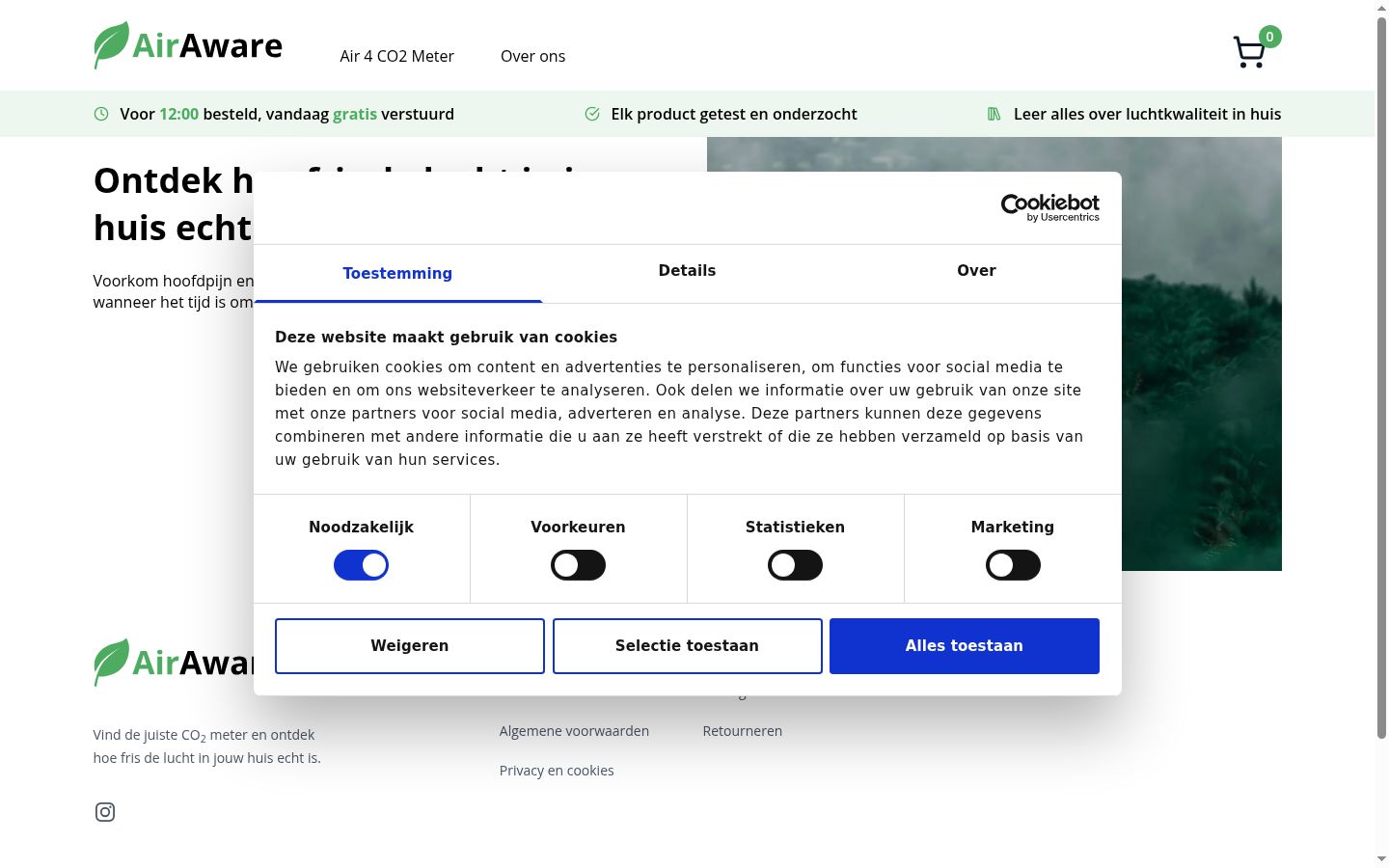 Screenshot des Einwilligungsbanners vor jeglicher Interaktion