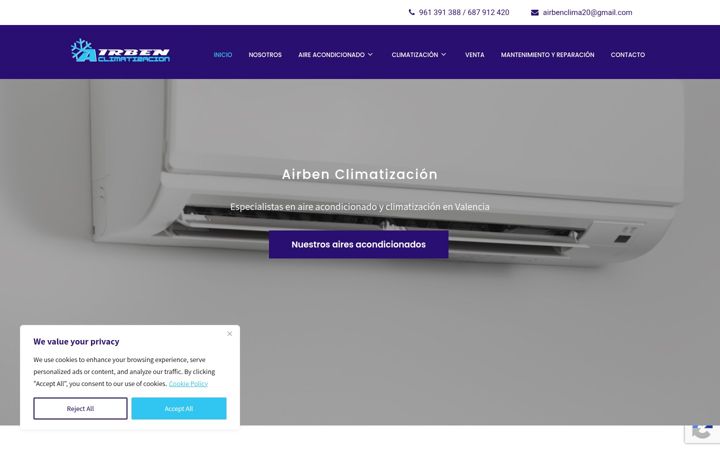 Kuvakaappaus sivustosta airbenclima.es