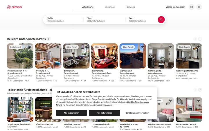 Screenshot of airbnb.ch