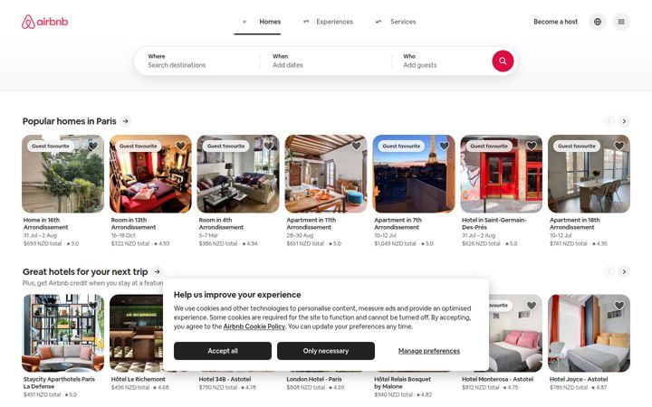 Screenshot di airbnb.co.nz