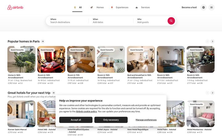 Screenshot of airbnb.co.uk