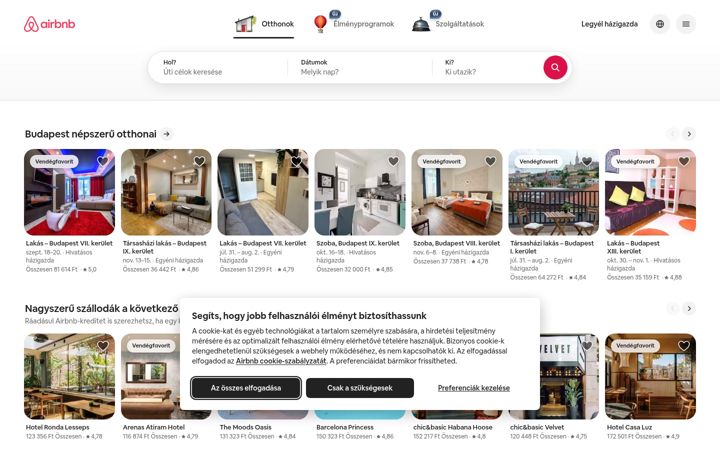 Screenshot of airbnb.hu