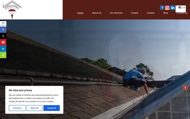 Screenshot of airbourneroofingusa.com