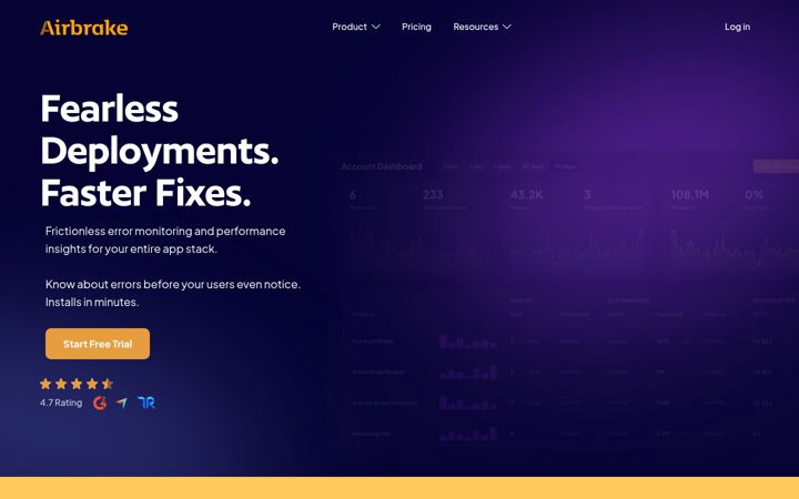 Captură de ecran a airbrake.io