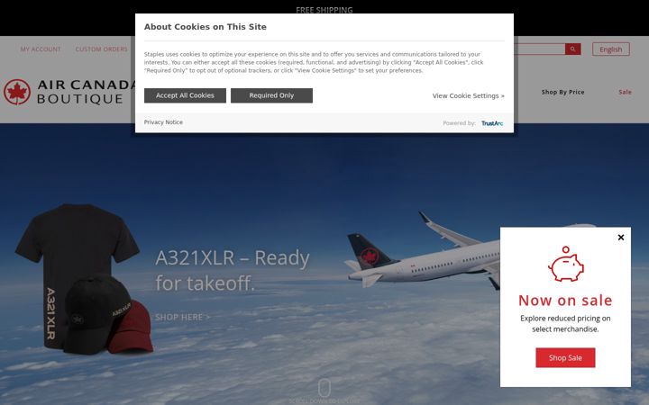 Ekrānuzņēmums no aircanadaboutique.com