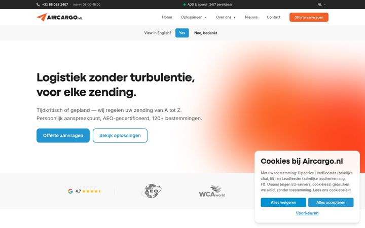 Screenshot of aircargo.nl