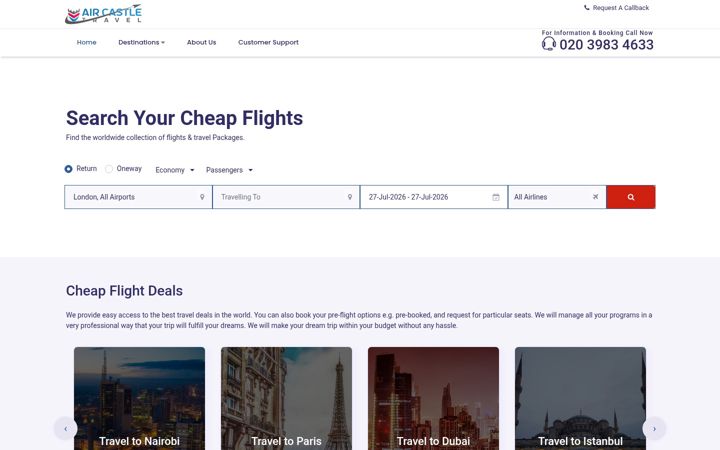 Screenshot of aircastletravel.com