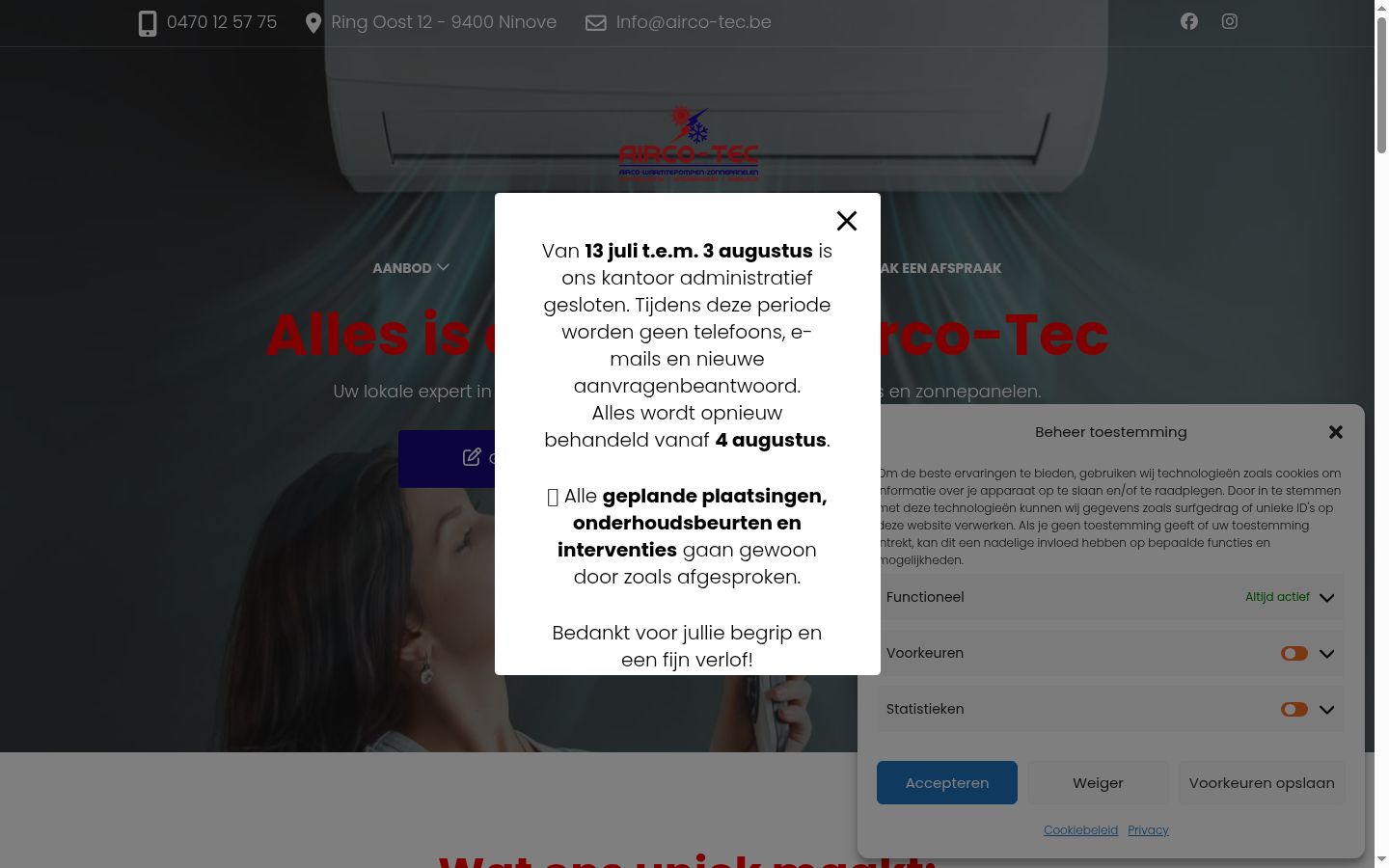 Skærmbillede af samtykkebanneret, som det blev vist før nogen interaktion