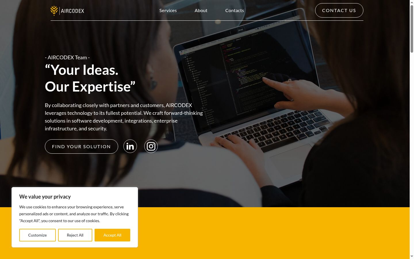 Screenshot del banner di consenso mostrato prima di qualsiasi interazione