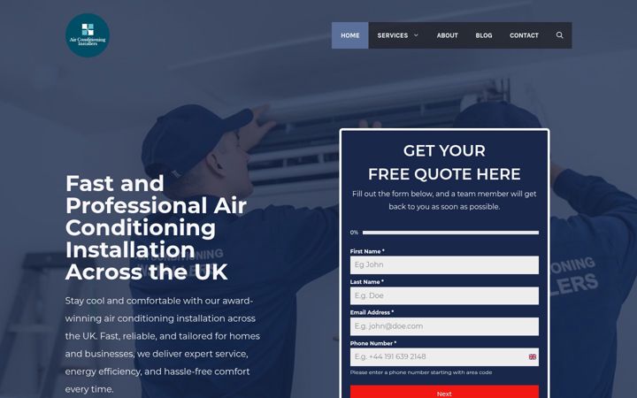 Screenshot of airconditioninginstallers.uk