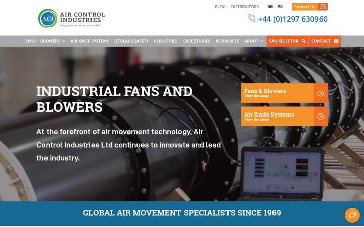 Screenshot van aircontrolindustries.com