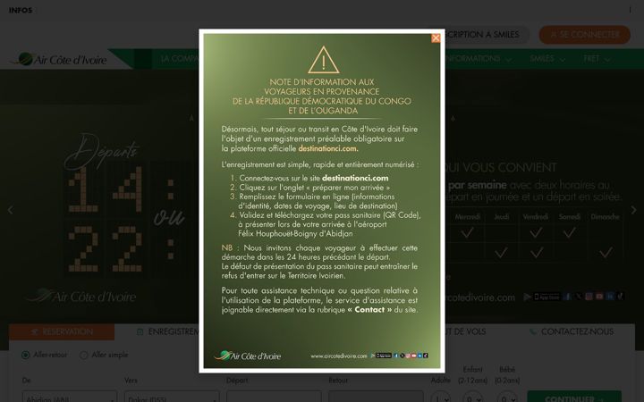 Screenshot van aircotedivoire.com