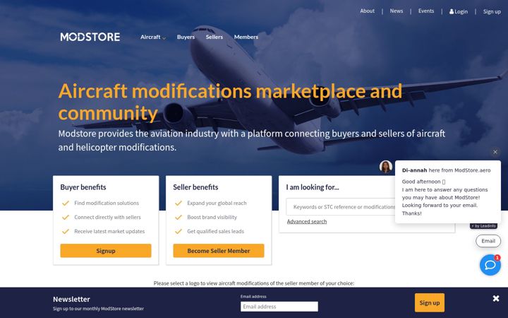 Screenshot van aircraft-modifications.com