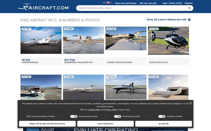 Screenshot of aircraft.com