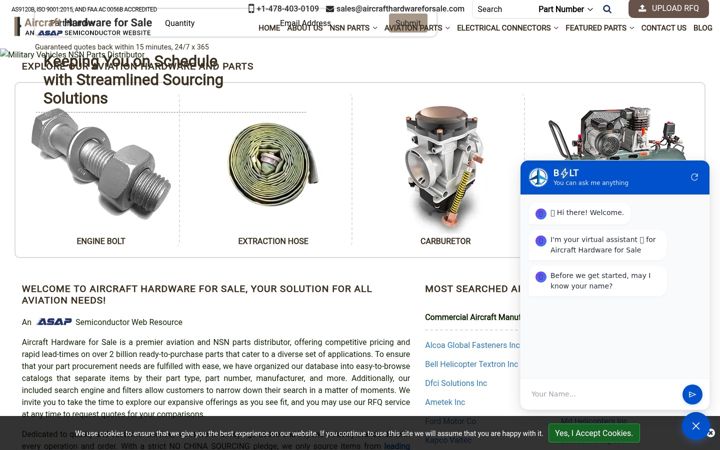 Screenshot of aircrafthardwareforsale.com