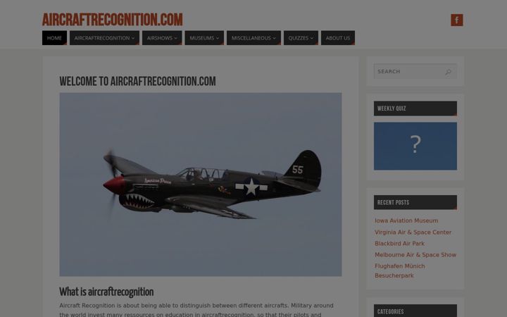 Screenshot of aircraftrecognition.com