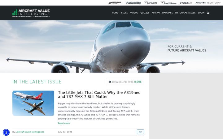 Screenshot of aircraftvaluenews.com