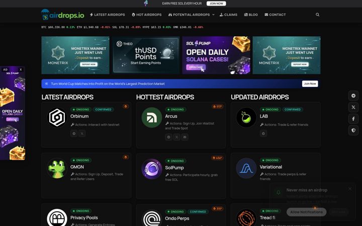 Screenshot of airdrops.io