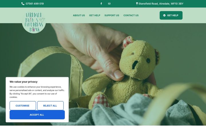 Screenshot of airedalebabyandchildrensbank.co.uk