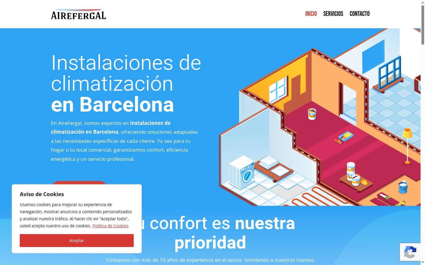 Captura de pantalla del banner de consentimiento mostrado antes de cualquier interacción