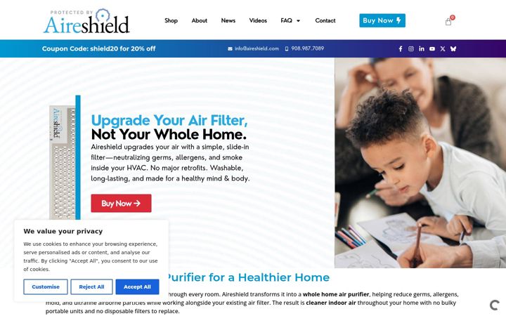 Zrzut ekranu aireshield.com