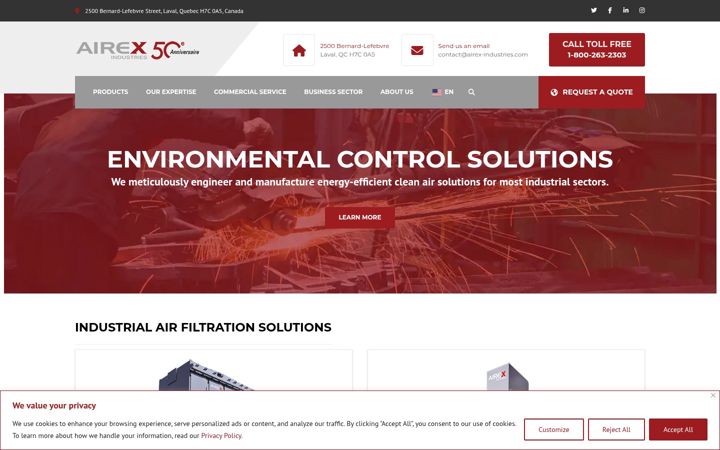 Screenshot of airex-industries.com