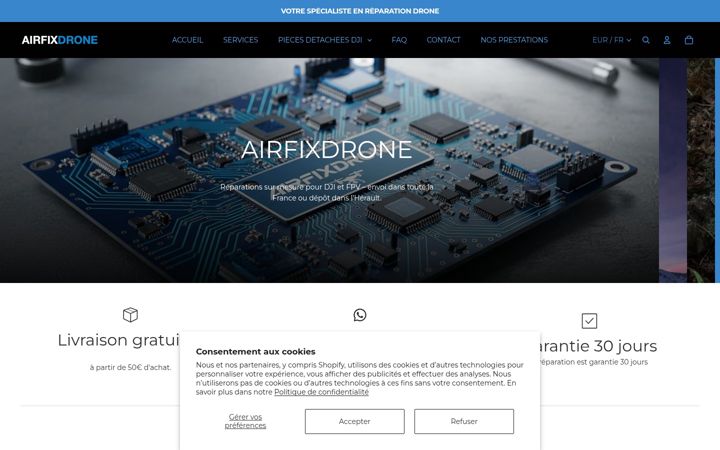 Skærmbillede af airfixdrone.fr