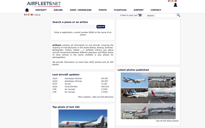 Screenshot of airfleets.net