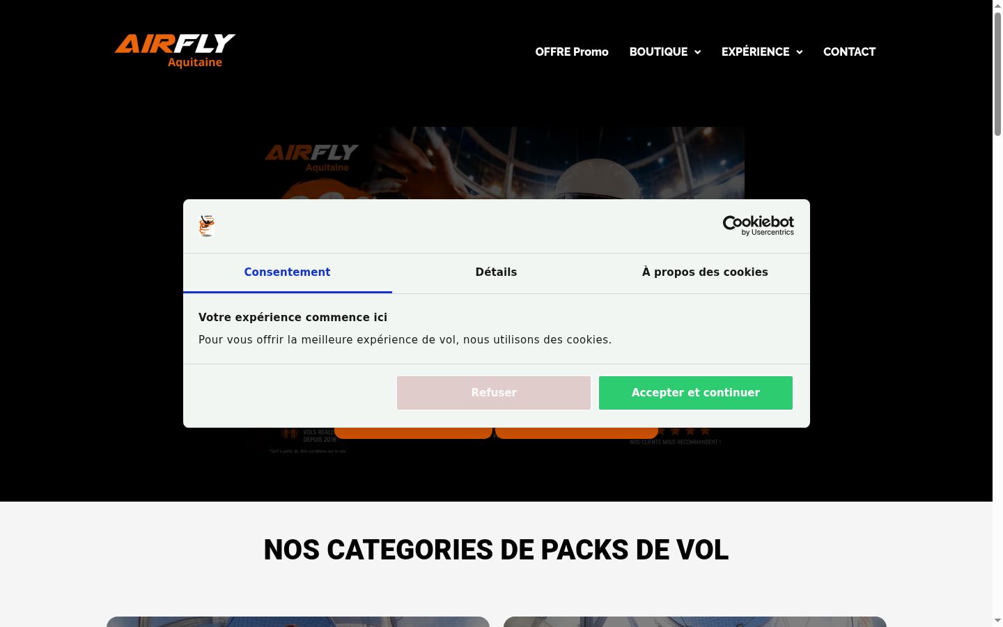 Captura de pantalla del banner de consentimiento mostrado antes de cualquier interacción