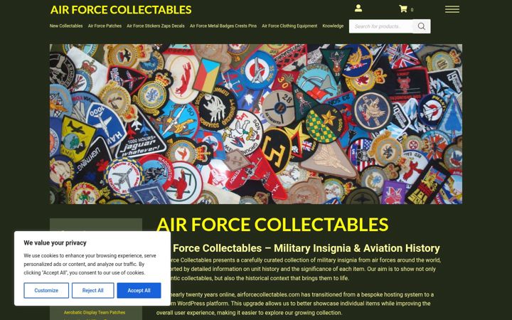 Screenshot of airforcecollectables.com