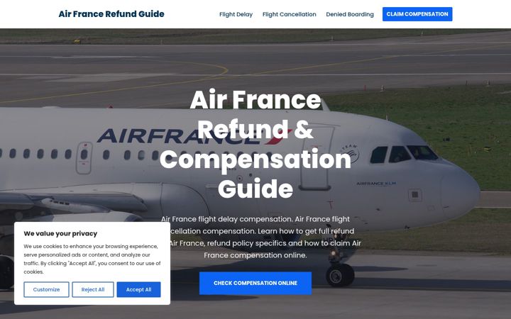 Snímek obrazovky airfrancerefund.com