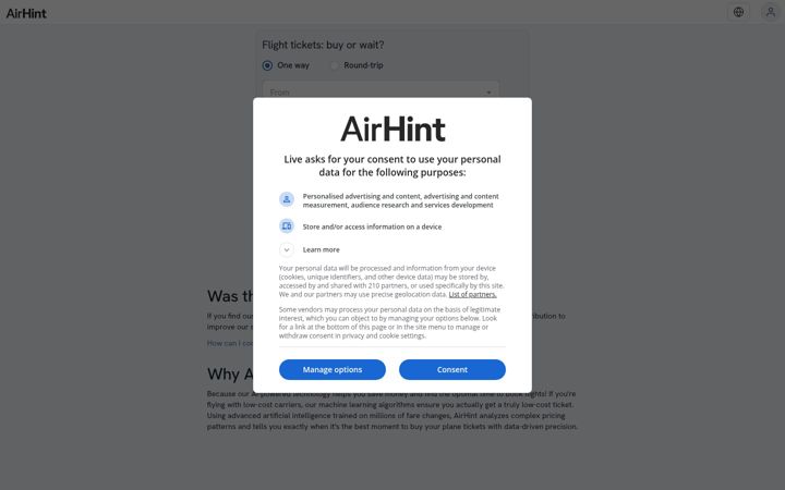 Screenshot of airhint.com