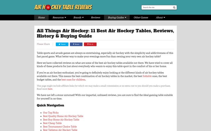 Ekrānuzņēmums no airhockeytablereviews.com