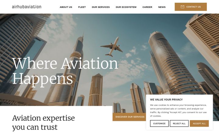 Screenshot of airhubaviation.com