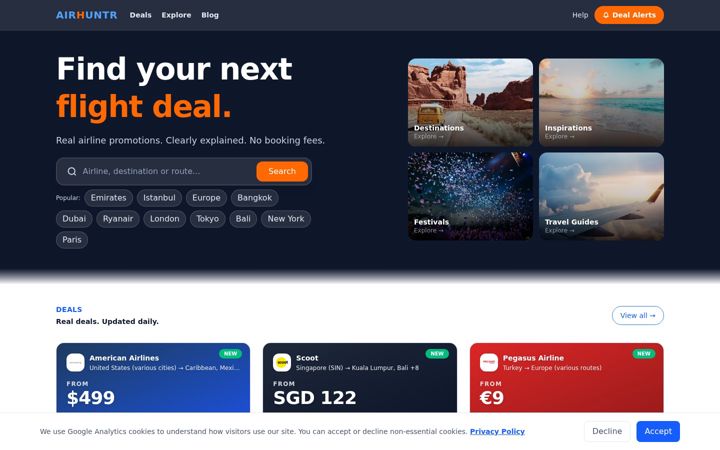 Screenshot von airhuntr.com