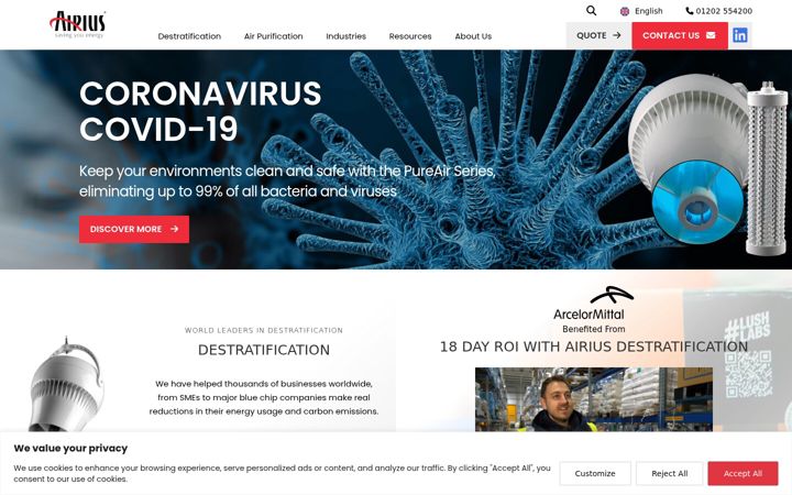 Screenshot of airius.co.uk