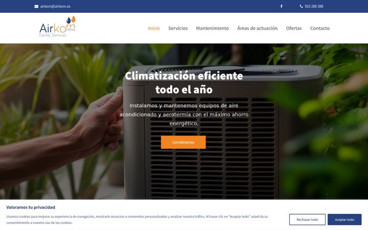 Kuvakaappaus sivustosta airkomclima.es