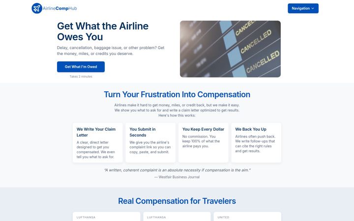 Screenshot ta' airlinecomphub.com