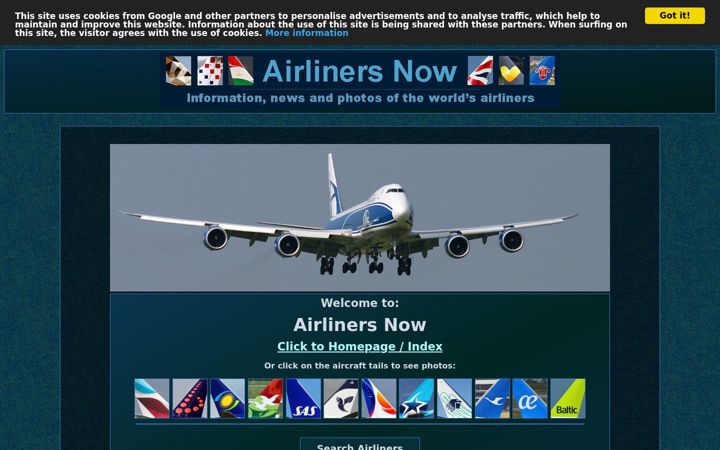 Screenshot ta' airlinersnow.com