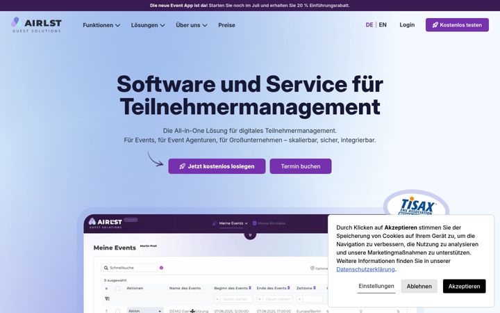 Screenshot of airlst-events.com