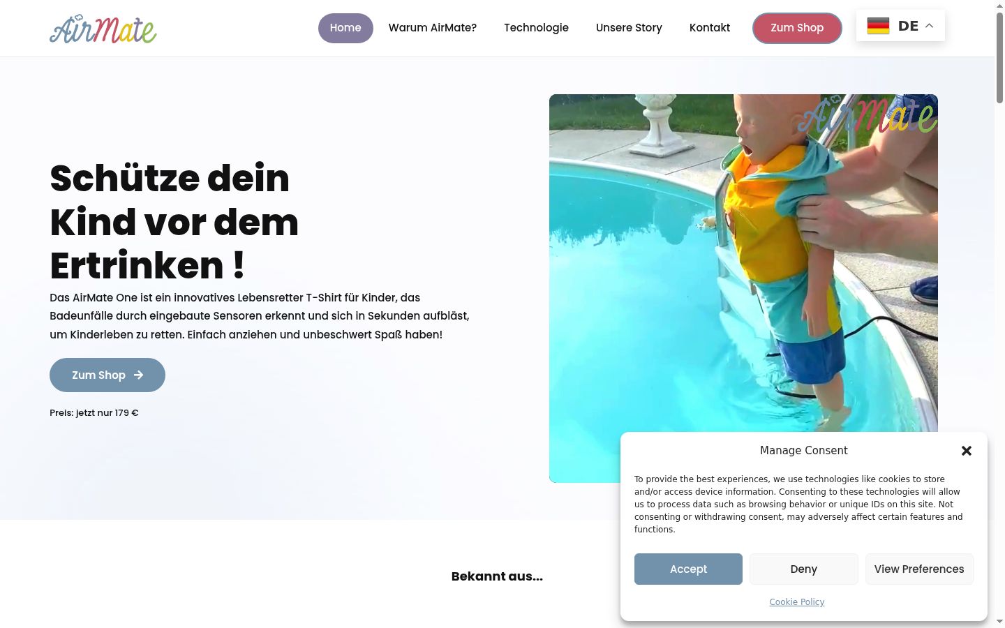 Ekrānuzņēmums ar piekrišanas baneri, kas tika rādīts pirms jebkādas mijiedarbības