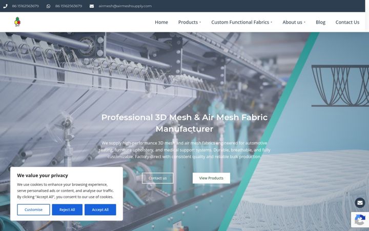 Captură de ecran a airmeshsupply.com