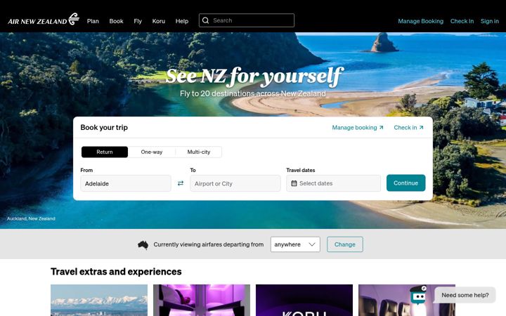 Screenshot of airnewzealand.com.au
